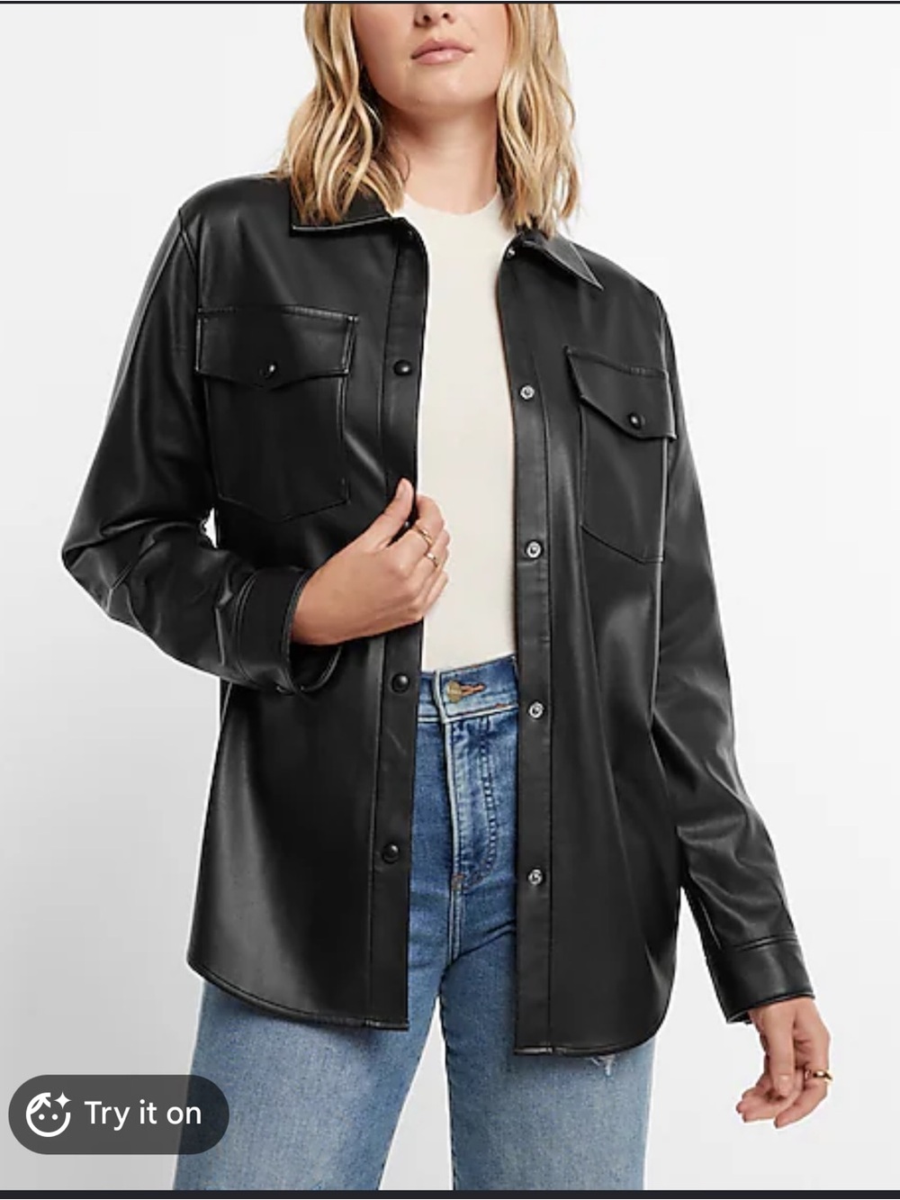 Express Black Vegan Leather Snap-Front Jacket